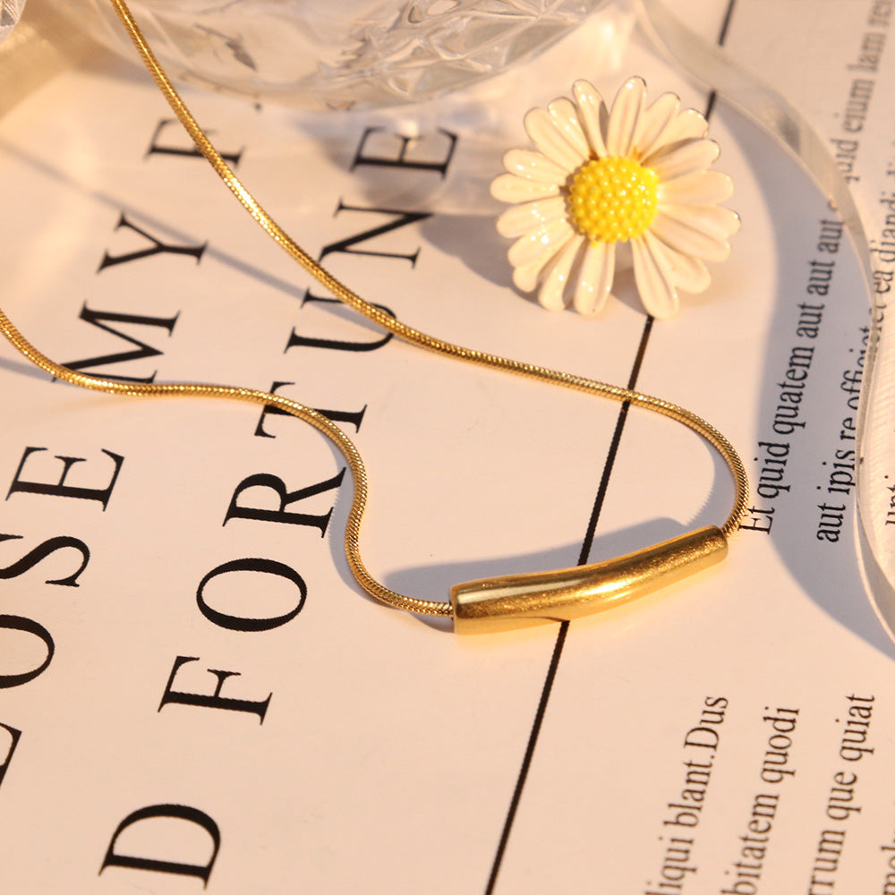 Smile Tube Snake Chain Necklace - PVD 18k Gold Plated 316L Stainless Steel_N009