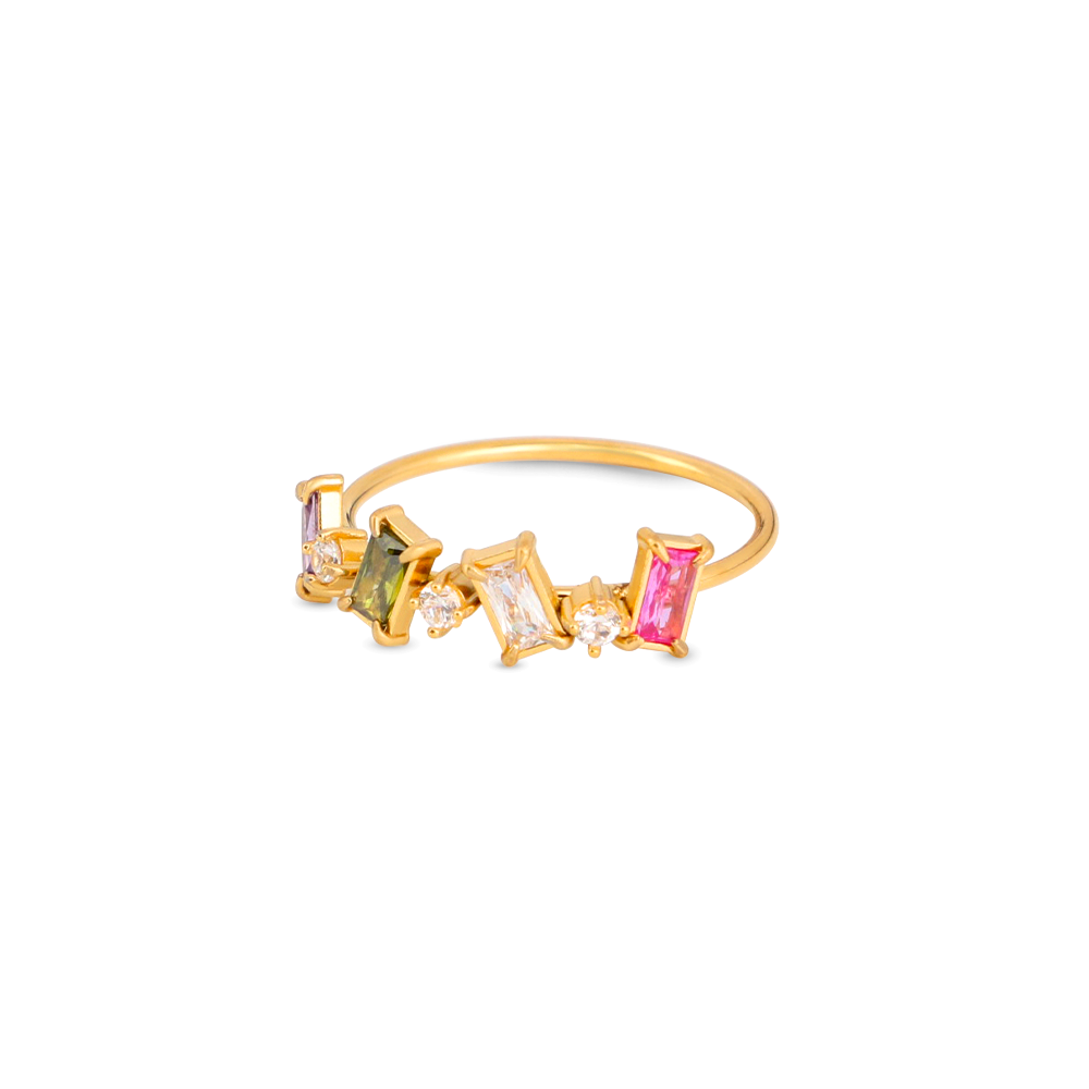 Colorful Candy Colors Zirconia Rings Stylish Unique Ring -  - PVD 18k Gold Plated 316L Stainless Steel_R042-R044