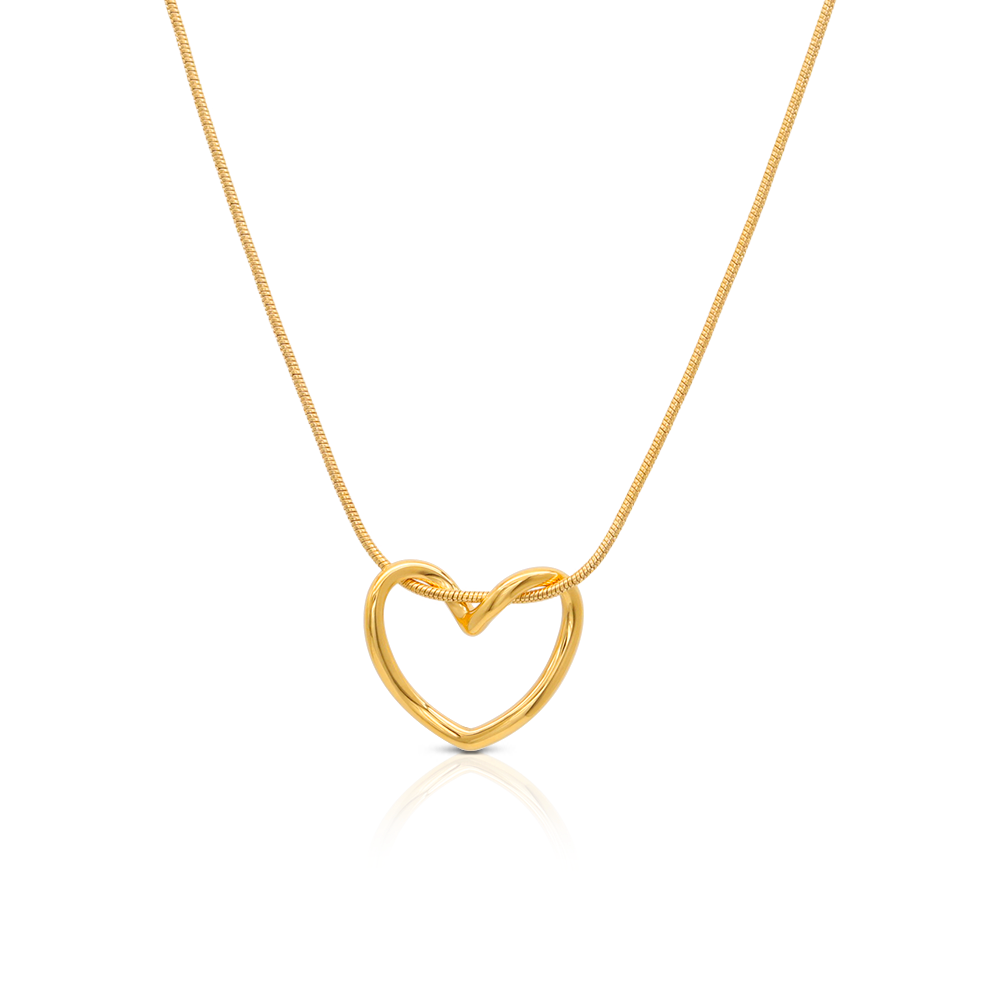 Hollow-out Organic Heart Snake Chain Pendant Necklace - PVD 18k Gold Plated 316L Stainless Steel_N012