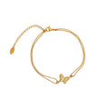 Shell butterfly Double Layers Beads Charm Chain Anklet - PVD 18k Gold Plated 316L Stainless Steel_A007