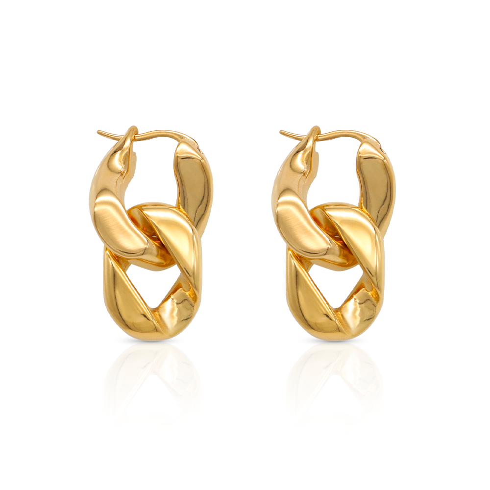 Minimalist Tassel Chunky Cuban Dual-loop Chain Earrings - PVD 18k Gold Plated 316L Stainless Steel_E006