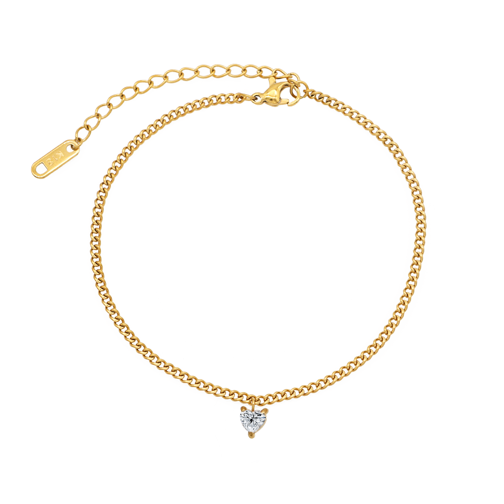 Cute Heart Cz Charm Delicate Anklet for Girls - PVD 18k Gold Plated 316L Stainless Steel_A003