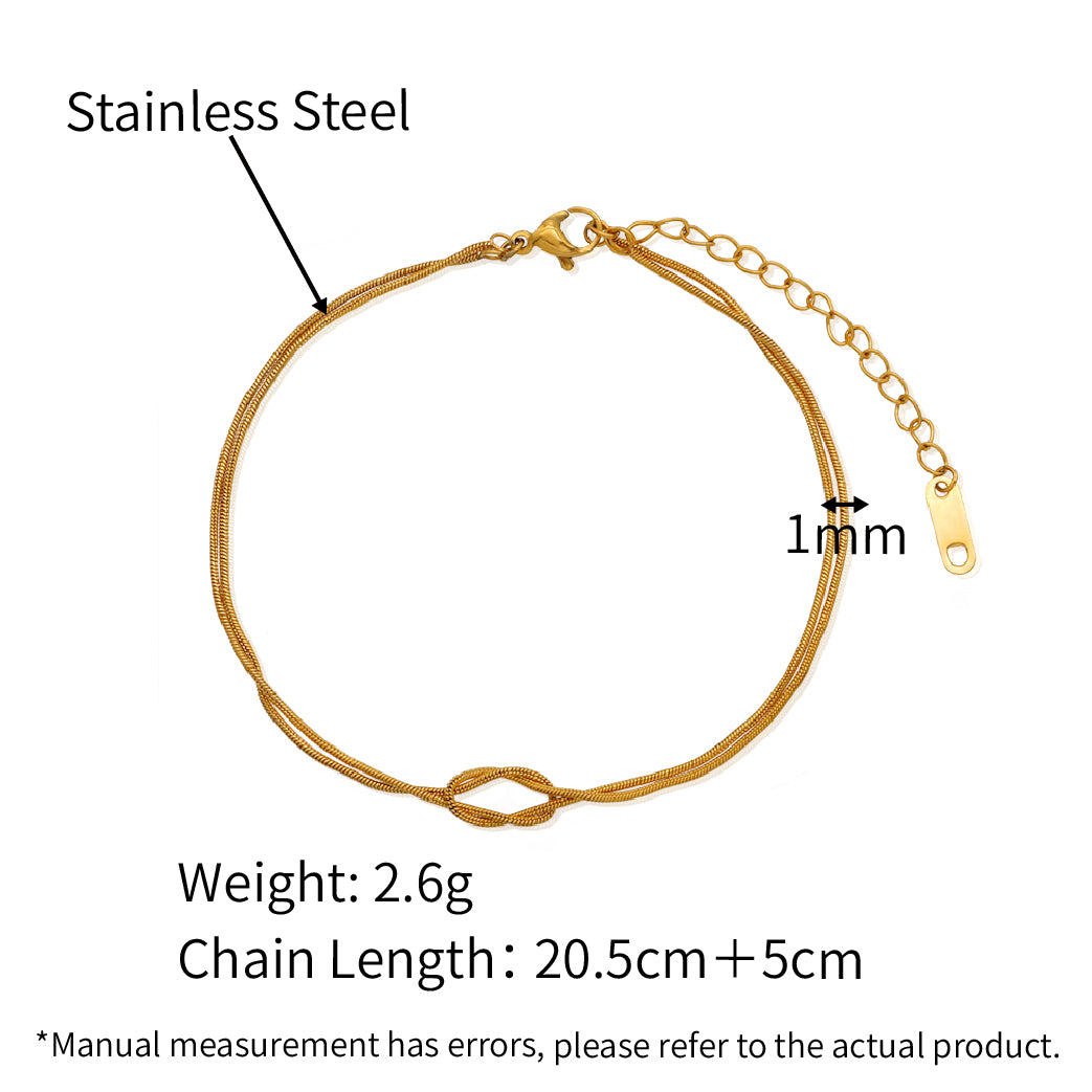 Double Layers Knot Round Snake Chain Anklet - PVD 18k Gold Plated 316L Stainless Steel_A004