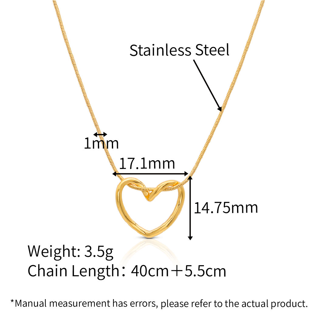 Hollow-out Organic Heart Snake Chain Pendant Necklace - PVD 18k Gold Plated 316L Stainless Steel_N012
