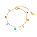 Rainbow Colors Zirconias  Multi-shapes Charms Cable Chain Charms Bracelets - PVD 18k Gold Plated 316L Stainless Steel_B028