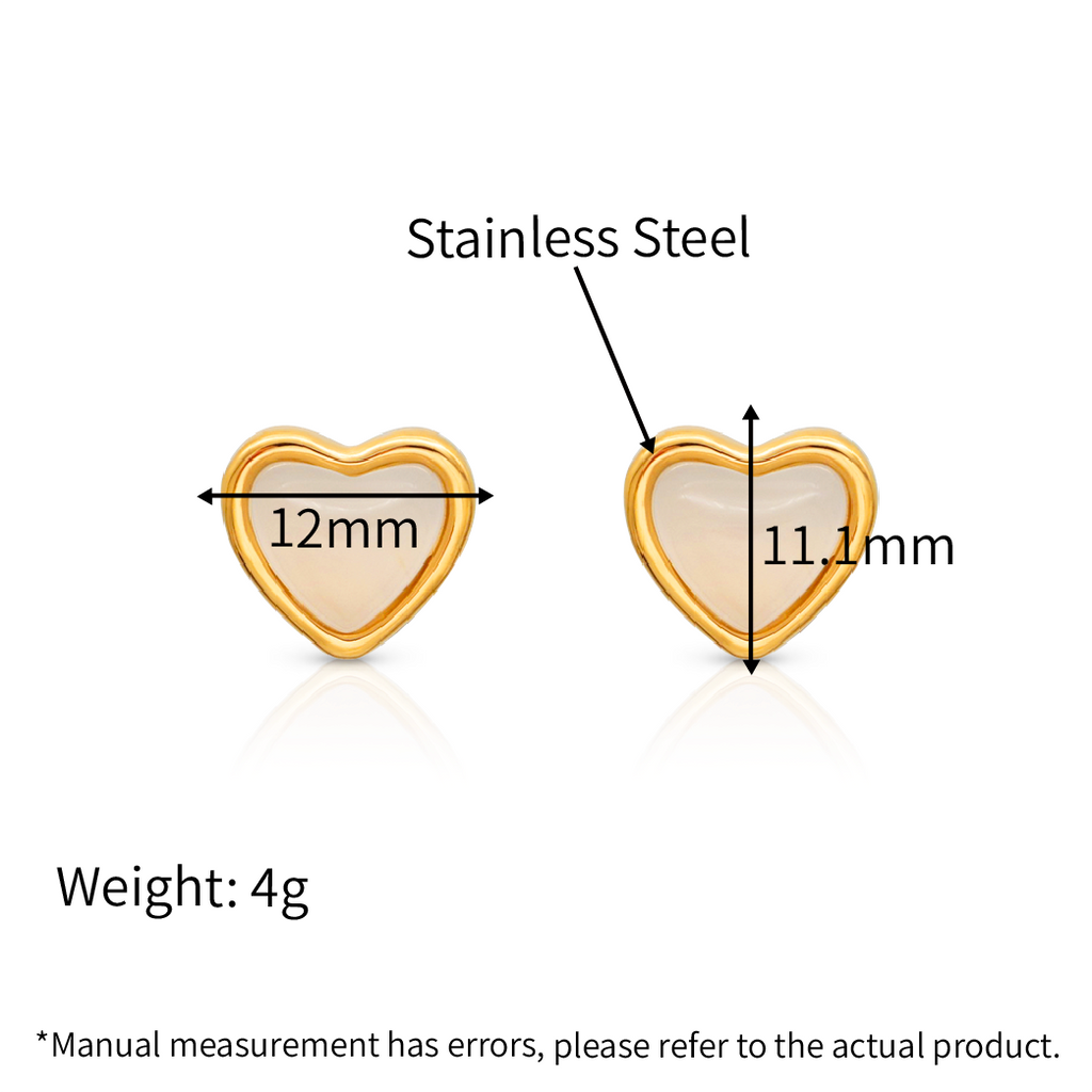 Natural Red / White Agate Heart Stud Earring - PVD 18k Gold Plated 316L Stainless Steel_E015-E016