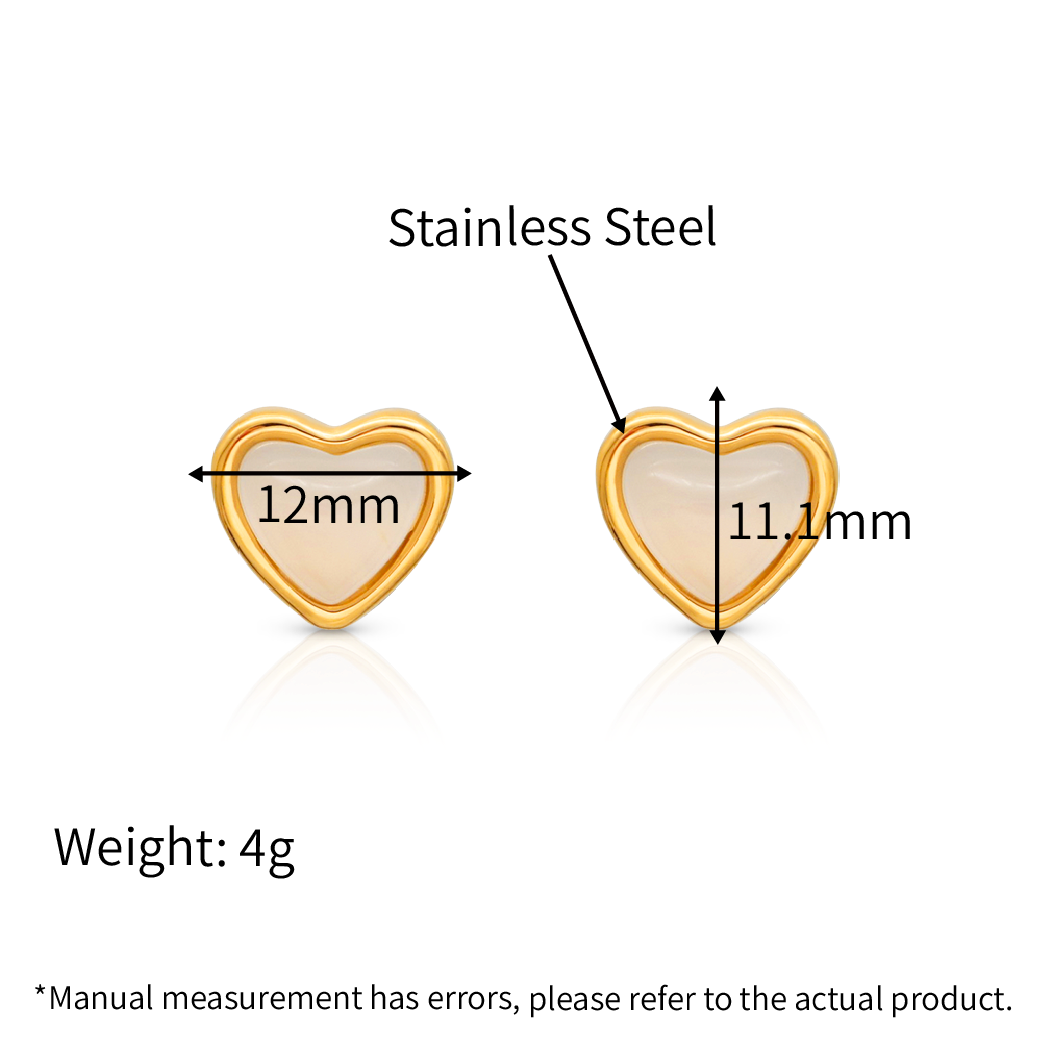 Natural Red / White Agate Heart Stud Earring - PVD 18k Gold Plated 316L Stainless Steel_E015-E016