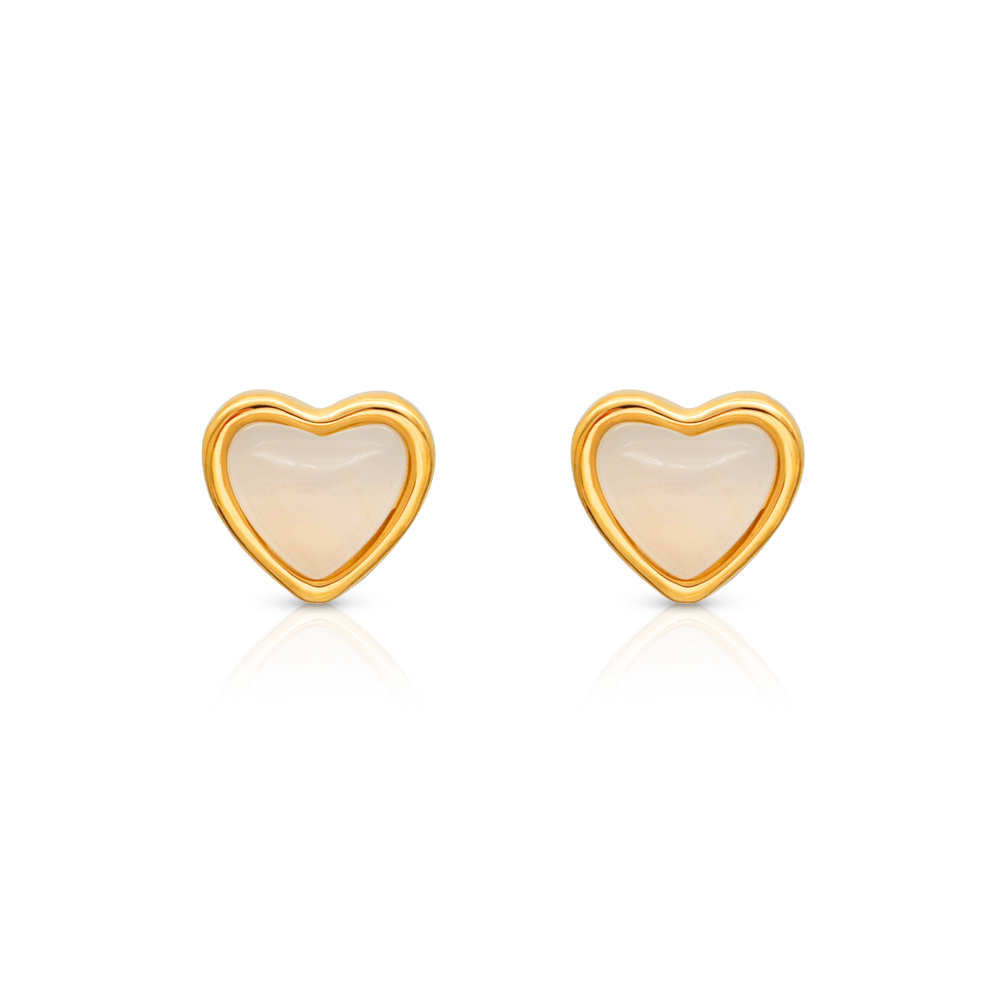 Natural Red / White Agate Heart Stud Earring - PVD 18k Gold Plated 316L Stainless Steel_E015-E016