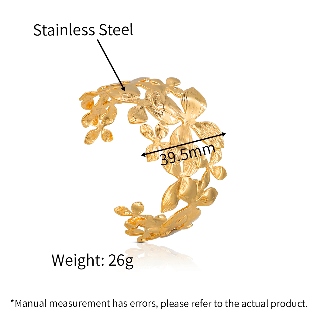 Chunky Flowers Wide Cuff Bangle - PVD 18k Gold Plated 316L Stainless Steel_B027