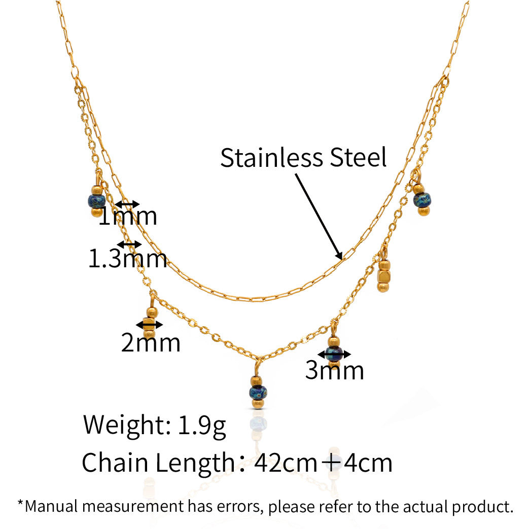 Enamel Vintage Color Beads Double Layers Charms Necklace - PVD 18k Gold Plated 316L Stainless Steel_N022