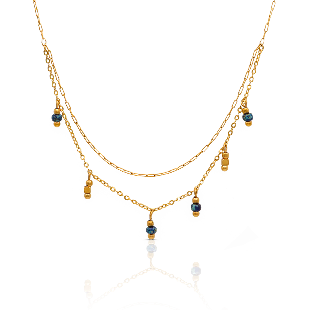 Enamel Vintage Color Beads Double Layers Charms Necklace - PVD 18k Gold Plated 316L Stainless Steel_N022