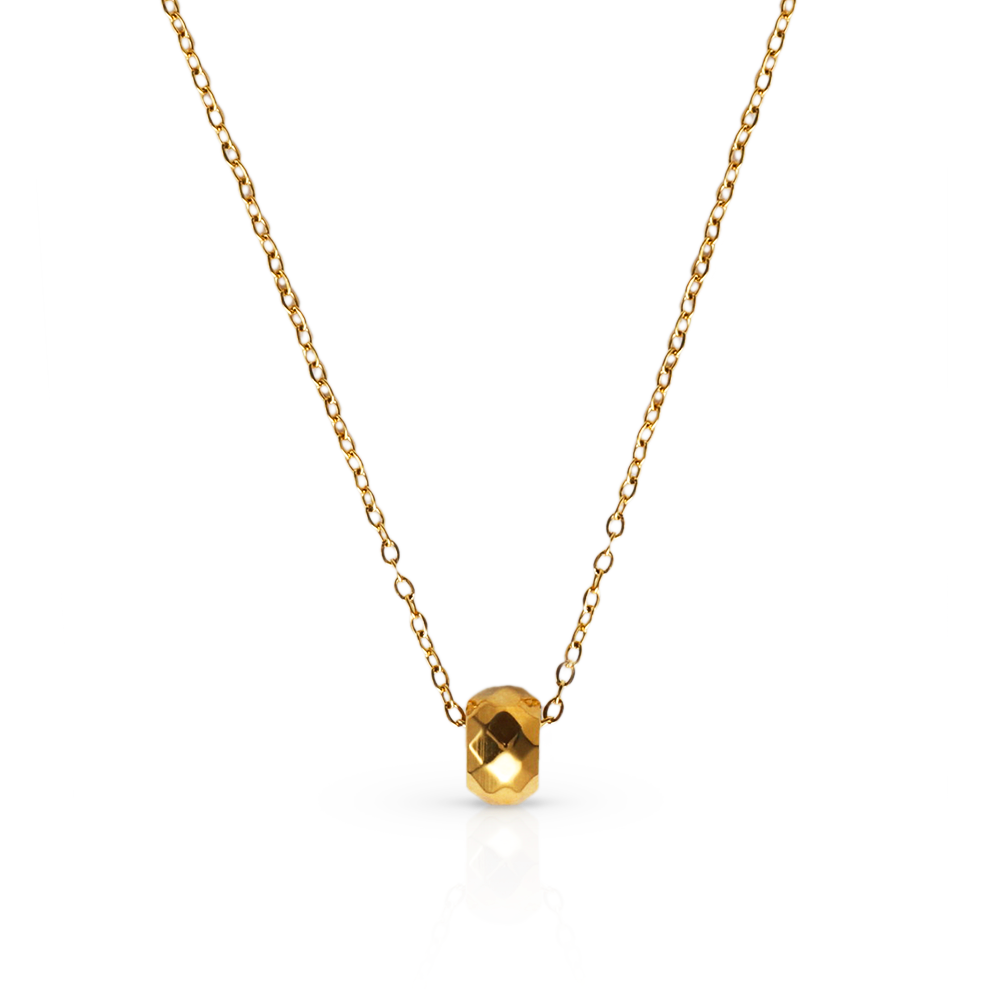 Cutting Polyhedron Bead Lucky Charm Necklace -PVD18K Gold Plated 316L Stainless Steel_N041