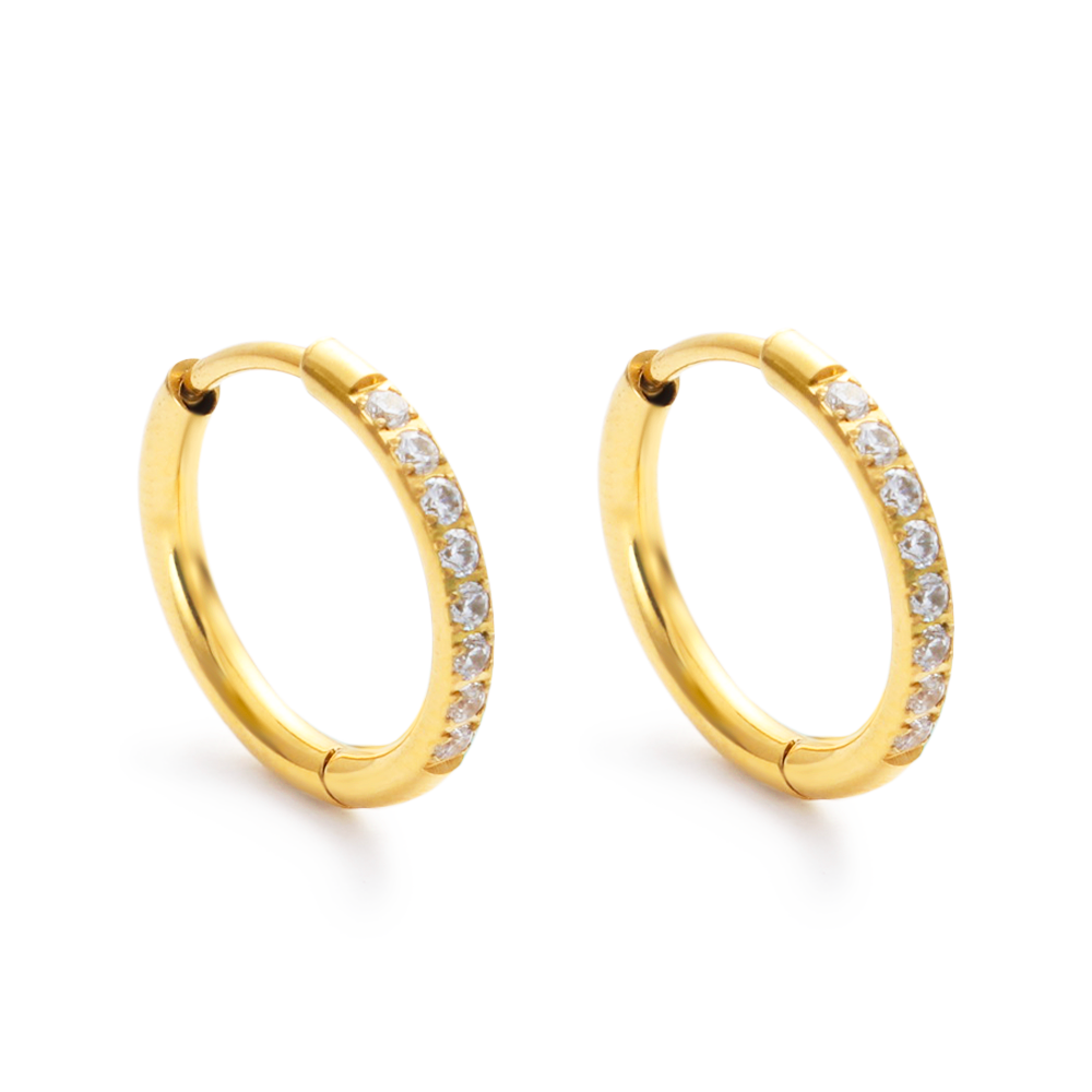 Zircons Bezel huggies Hoops Earring - PVD 18k Gold Plated 316L Stainless Steel_E017