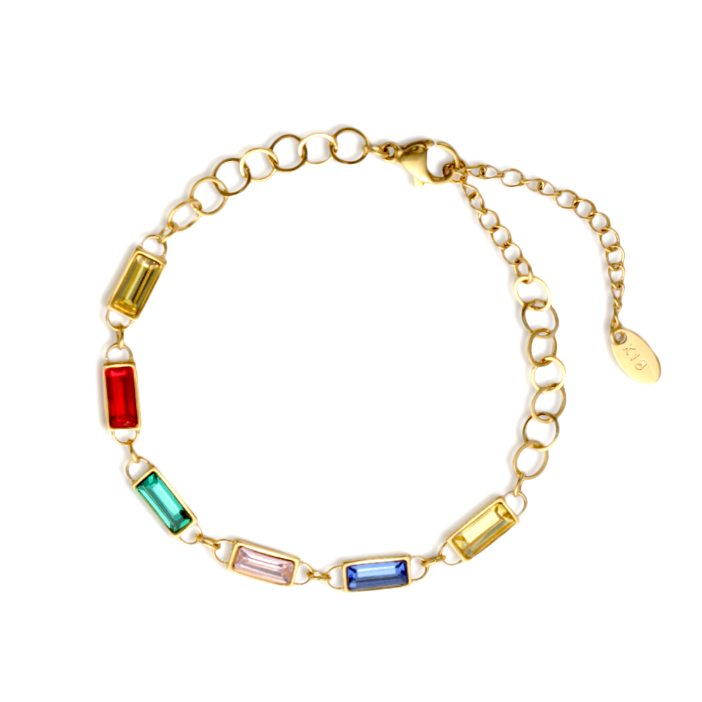 Candy Color Zircons Tennis Bracelet - PVD 18k Gold Plated 316L Stainless Steel_B012