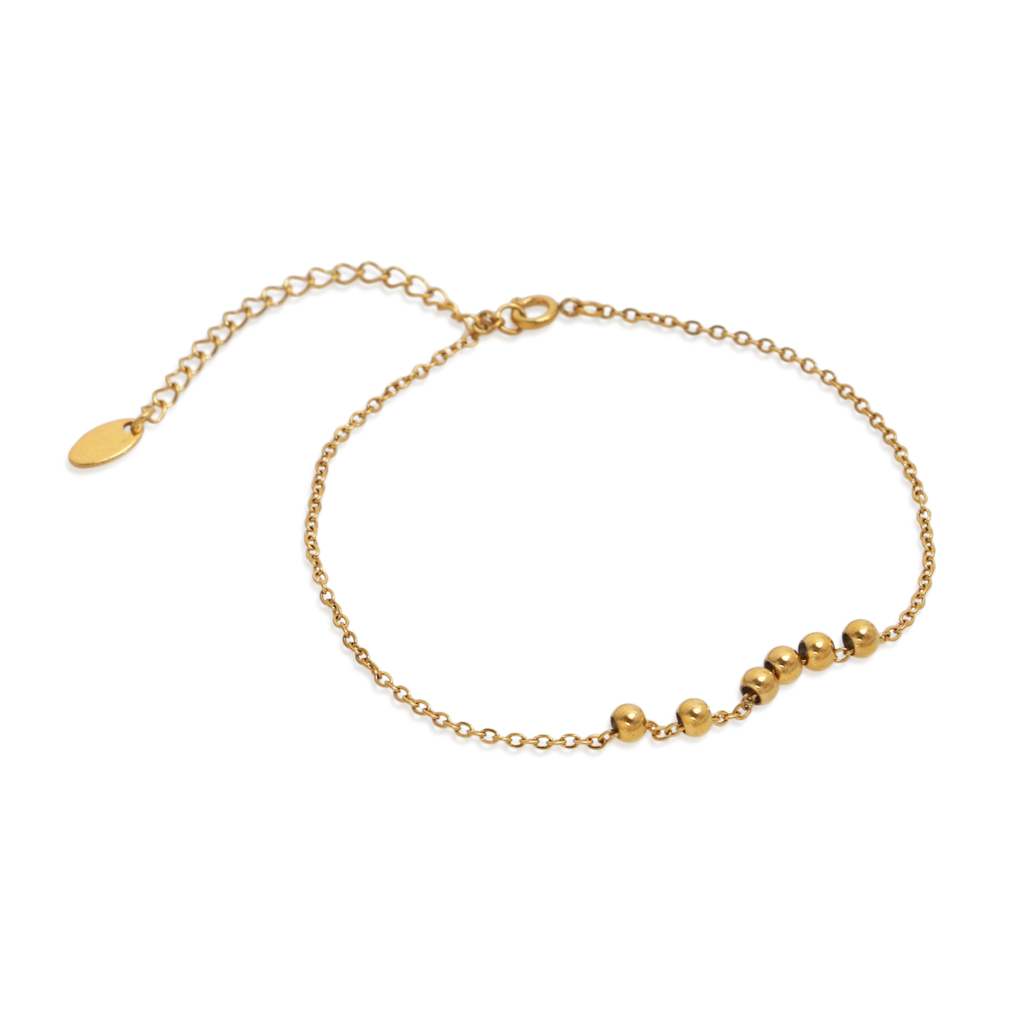 Gold Simple Retro Body Jewelry Beads Chain Anklet Bracelet - PVD 18k Gold Plated 316L Stainless Steel_A006