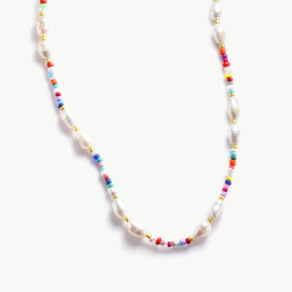 Freshwater Pearls Beads Chain Necklace - PVD 18k Gold Plated 316L Stainless Steel_N006