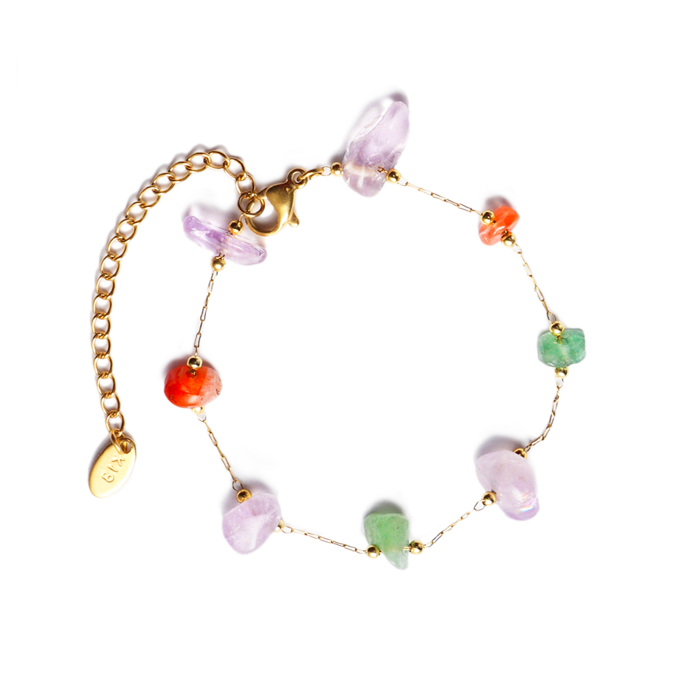 Natural Power Gemstone and Gold Gems Stones Custom Pendant Ocean Bracelet - PVD 18k Gold Plated 316L Stainless Steel_B023