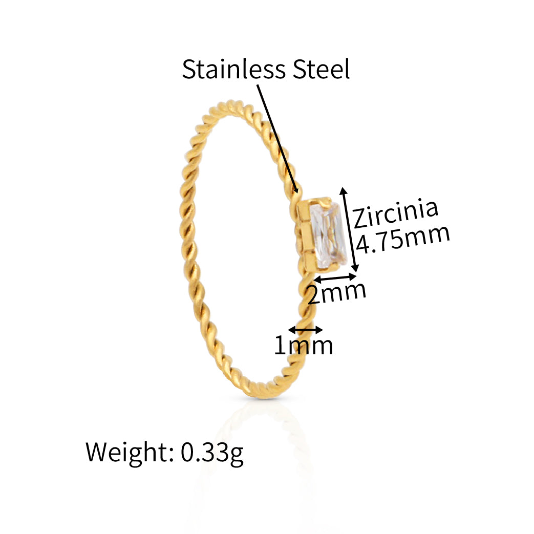 Gold Rectangle Cz Solitaire Pinky Ring - PVD 18k Gold Plated 316L Stainless Steel_R038-R040