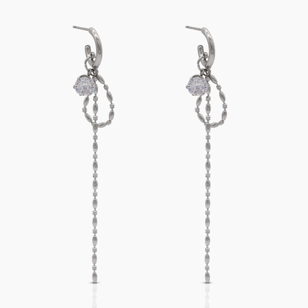  316L Stainless Steel Oliver Beads Chain C-shape Long Chain Tassel Earrings_E026