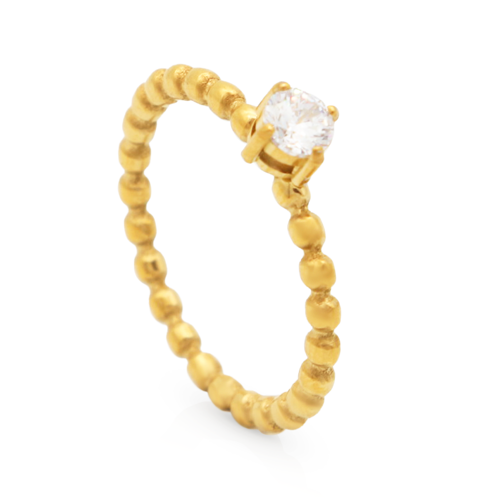 Beaded Solitaire Zircon Rings - PVD 18k Gold Plated 316L Stainless Steel_R031-R033