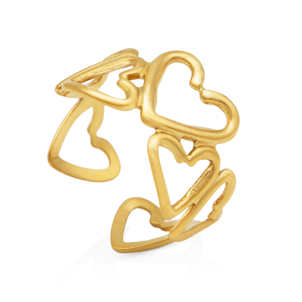 Hollow-out Band Waterproof Ring Heart Shaped Ladies Finger Gold Ring - PVD 18k Gold Plated 316L Stainless Steel_R030
