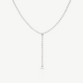 Shape Tassel Tennis Chain Bejeweled Choker Necklace - Silver 316L Stainless Steel with PVD Plating_N005