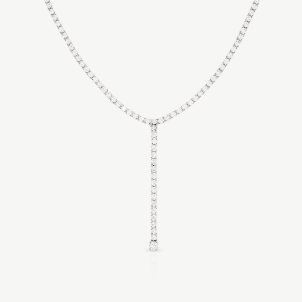 Shape Tassel Tennis Chain Bejeweled Choker Necklace - Silver 316L Stainless Steel with PVD Plating_N005