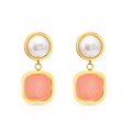 Gemstones and Pearls Small Dangle Earrings - PVD 18k Gold Plated 316L Stainless Steel_E011