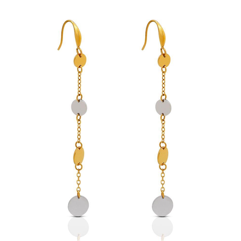 Two-tone Flakes Long Chain Hook Earrings for Women - PVD 18k Gold Plated 316L Stainless Steel_E027