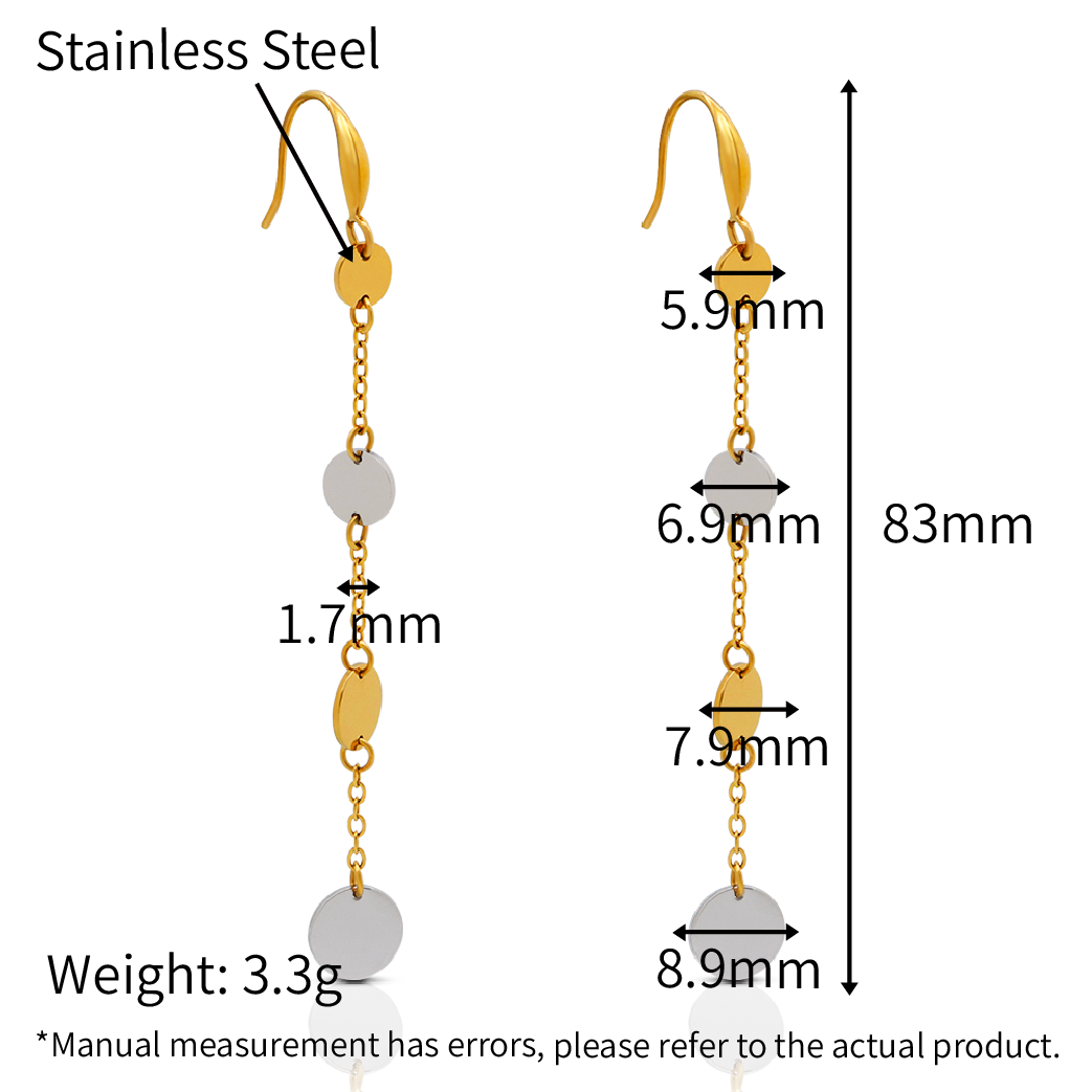Two-tone Flakes Long Chain Hook Earrings for Women - PVD 18k Gold Plated 316L Stainless Steel_E027