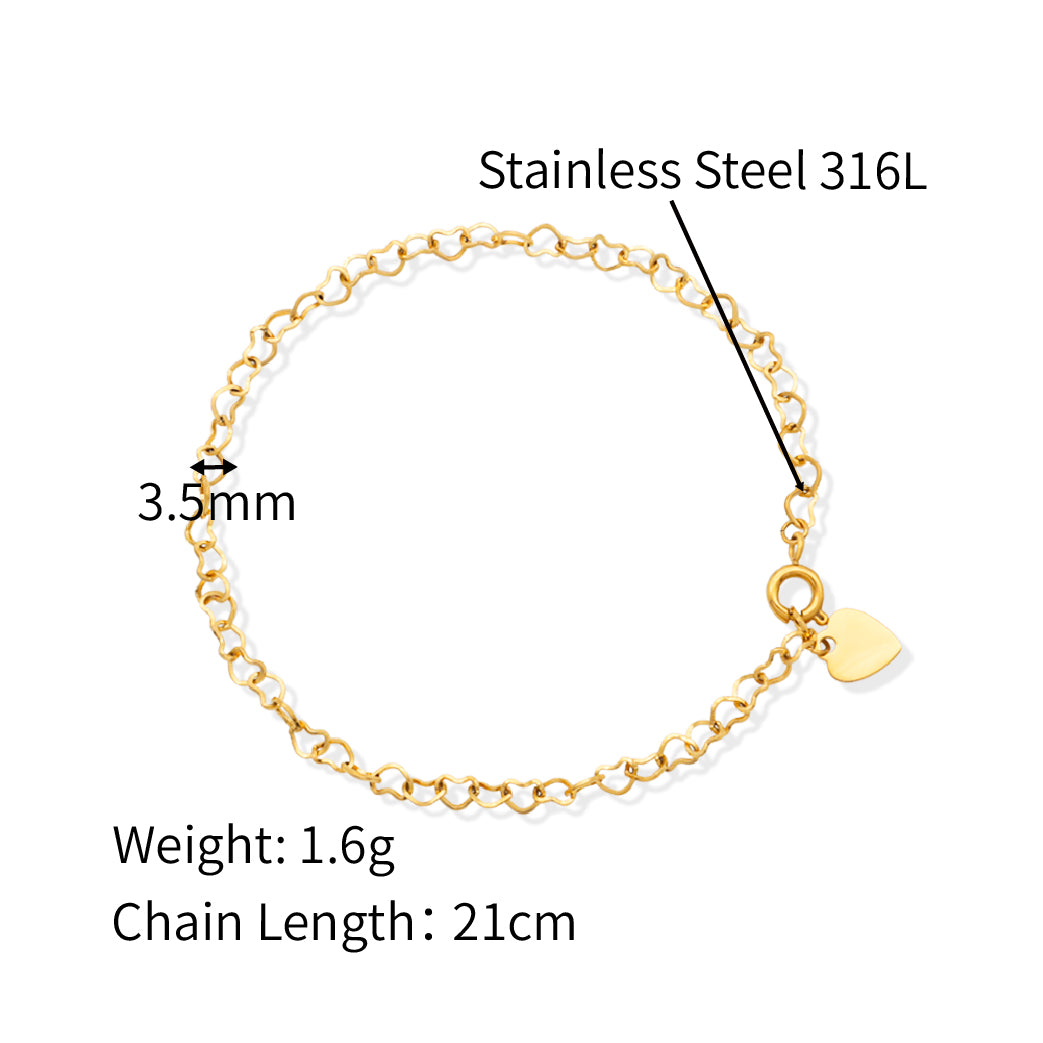 Hollow Hearts Link Chain Bracelet - PVD 18k Gold Plated 316L Stainless Steel_B022
