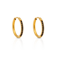 Black Zirconias Bejeweled Huggie Hoops Earrings - PVD 18k Gold Plated 316L Stainless Steel_E054