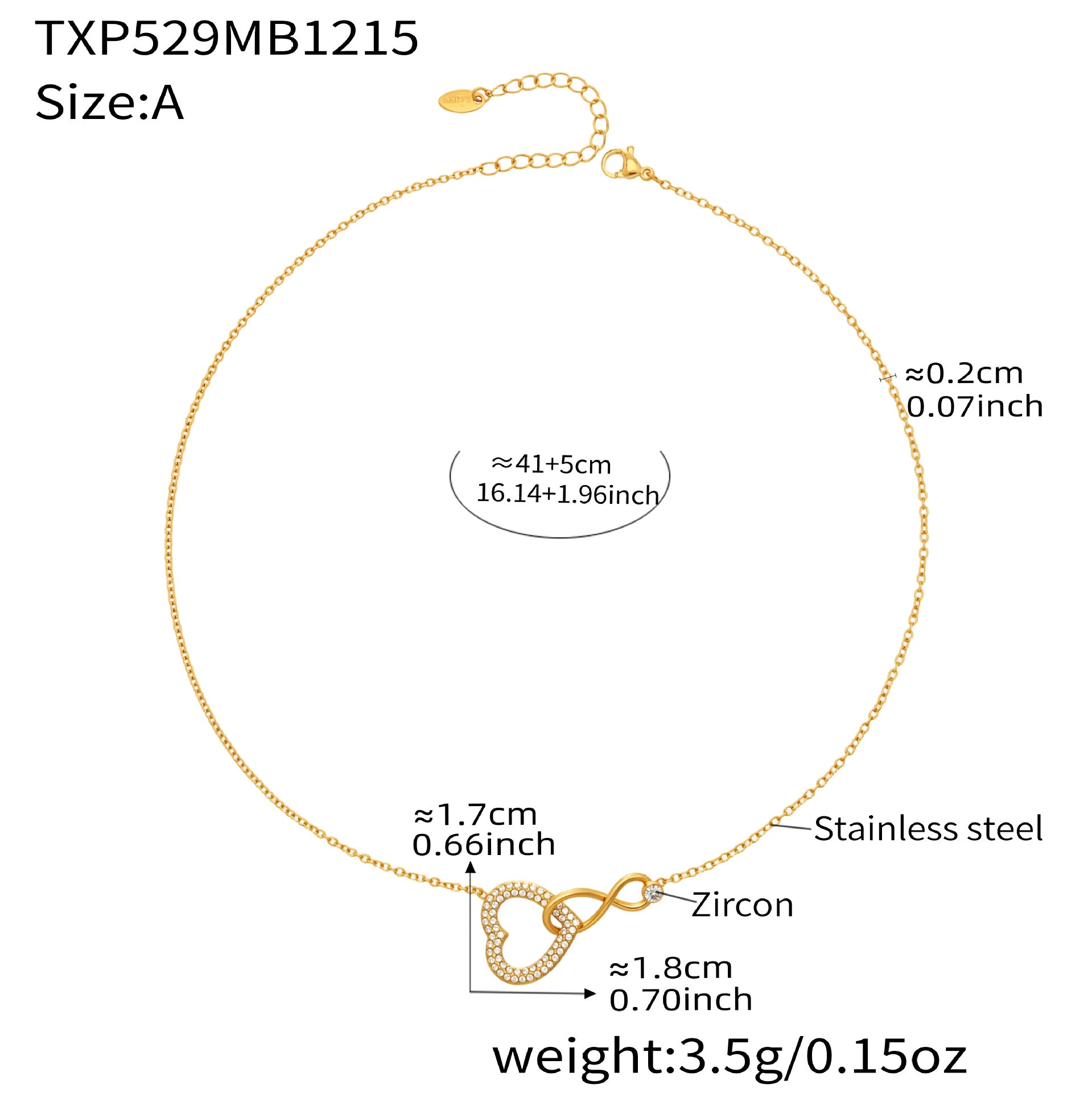 18K Gold-Plated Stainless Steel Jewelry Set - Full Diamond Heart 8 Cross Necklace Bracelet - Set008