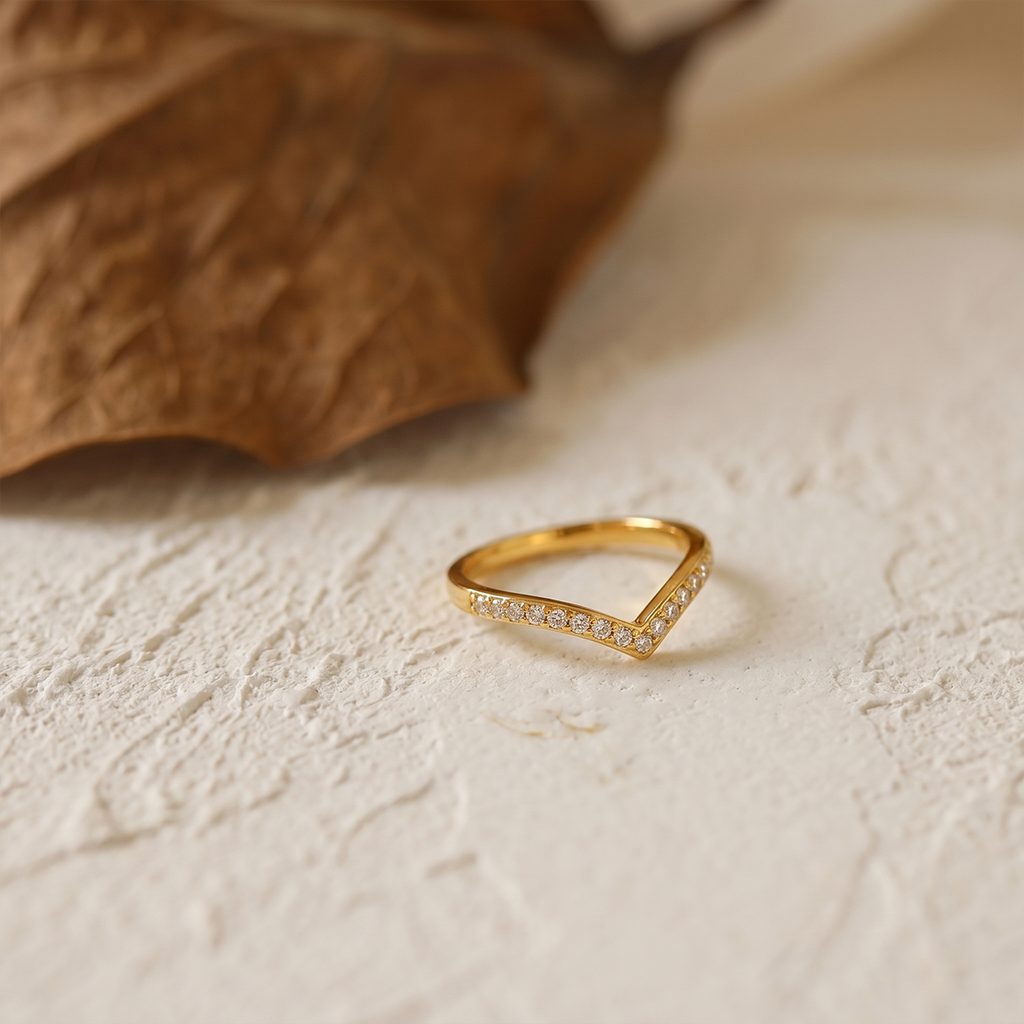 Zirconia V-shape Stacking Eternity Ring  - 18K PVD Gold Plated 316L Stainless Steel - R072