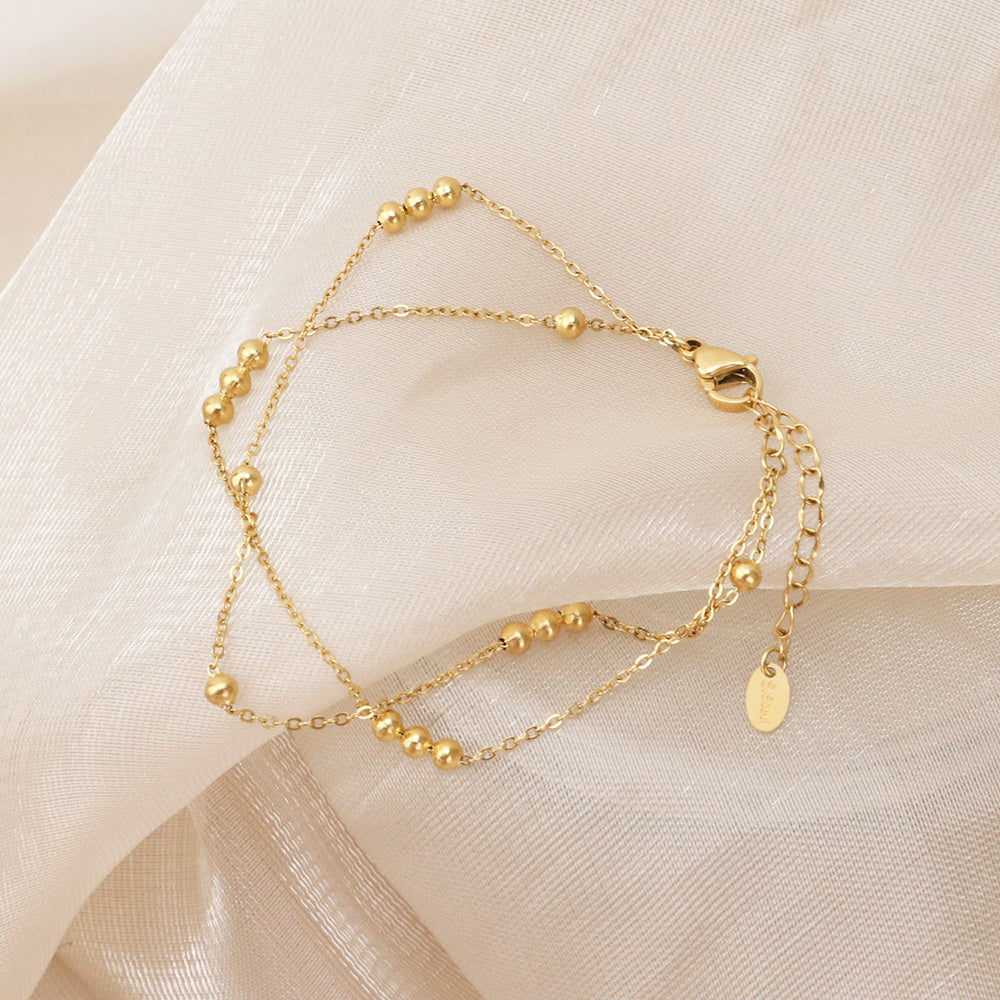 Layers Beads Satellite Chain Bracelets - PVD18K Gold Plated 316L Stainless Steel_B062