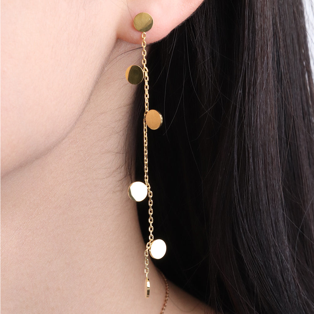 Round Flakes Long Tassel Drop Earrings - PVD 18k Gold Plated 316L Stainless Steel_E020