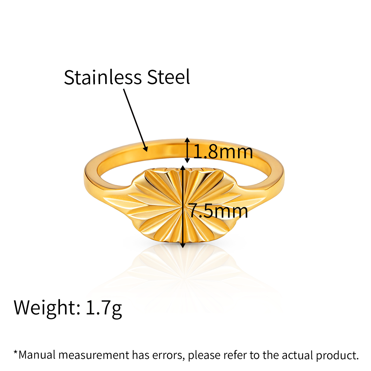 Radial Pattern Laser Signet Vintage Rings - 18K PVD Gold Plated 316L Stainless Steel - R065
