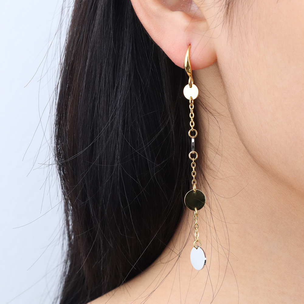 Two-tone Flakes Long Chain Hook Earrings for Women - PVD 18k Gold Plated 316L Stainless Steel_E027