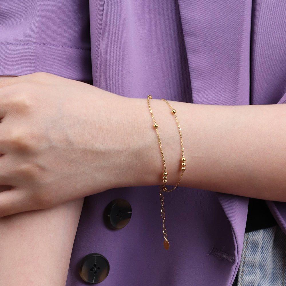 Layers Beads Satellite Chain Bracelets - PVD18K Gold Plated 316L Stainless Steel_B062