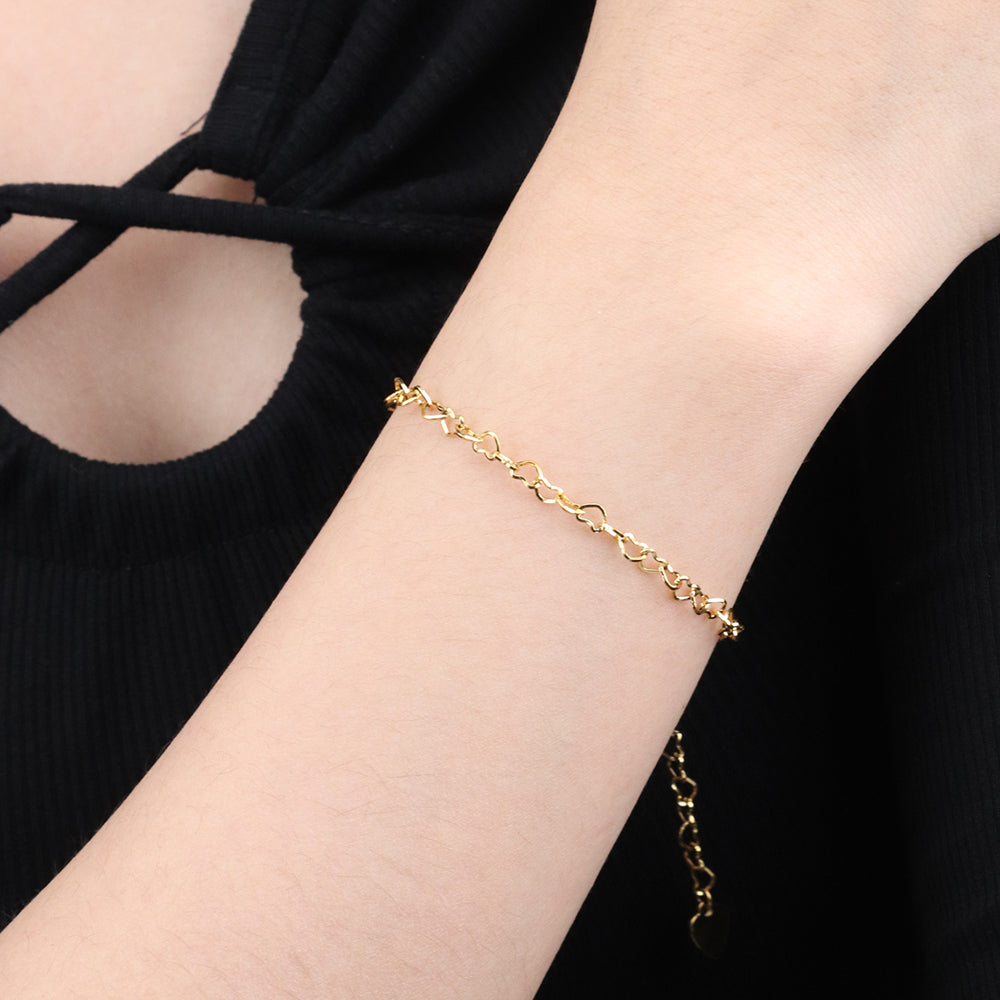 Hollow Hearts Link Chain Bracelet - PVD 18k Gold Plated 316L Stainless Steel_B022
