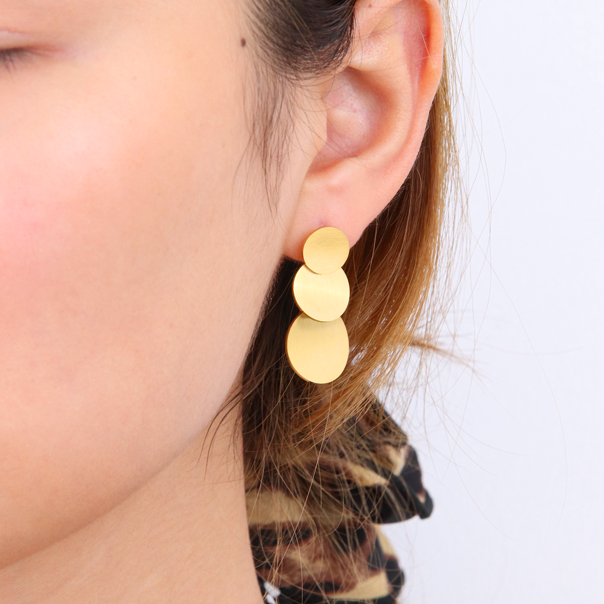 Glossy Triple Circle Clip-on Drop Earring - PVD 18k Gold Plated 316L Stainless Steel_E-038