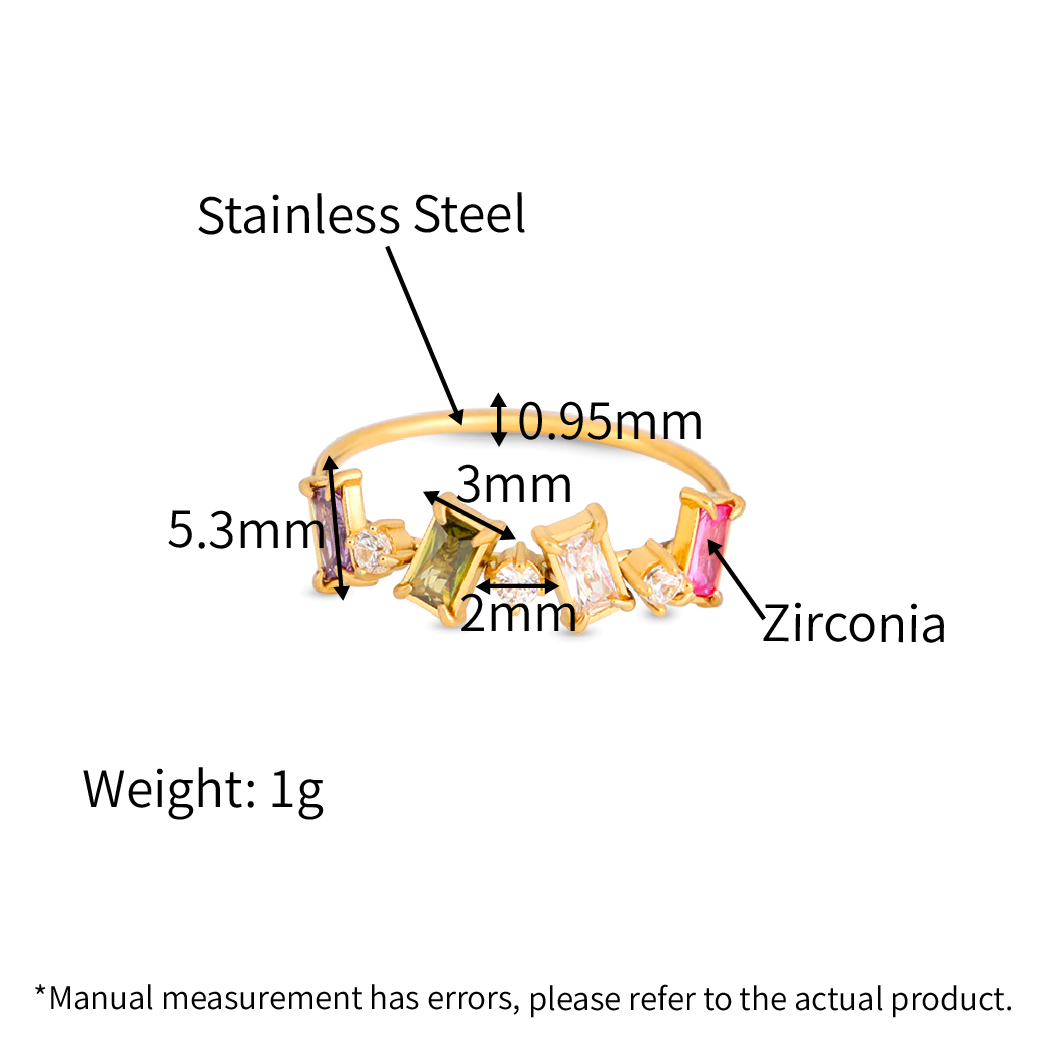 Colorful Candy Colors Zirconia Rings Stylish Unique Ring -  - PVD 18k Gold Plated 316L Stainless Steel_R042-R044