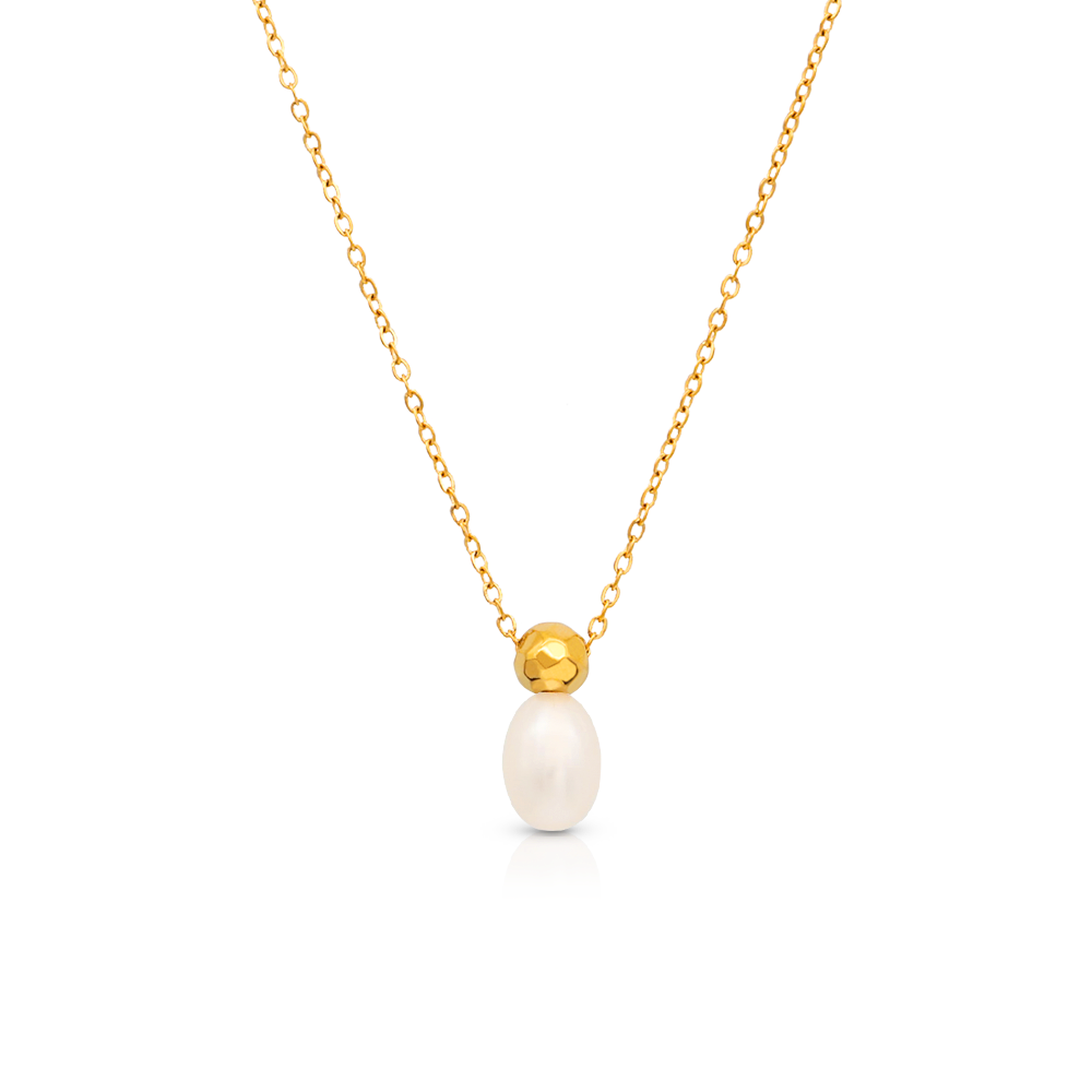 Natural Freshwater Pearl Perfume Bottle Shape Necklace - PVD 18k Gold Plated 316L Stainless Steel_N007
