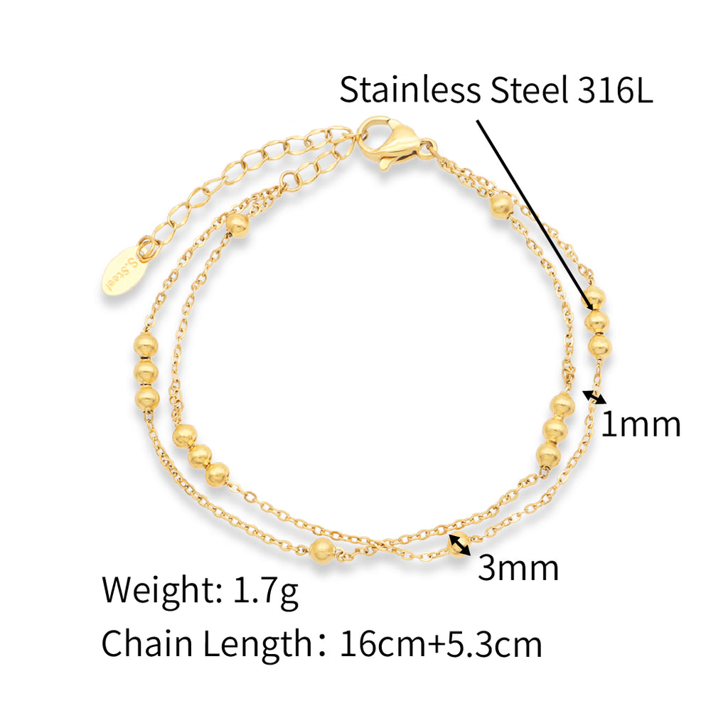 Layers Beads Satellite Chain Bracelets - PVD18K Gold Plated 316L Stainless Steel_B062