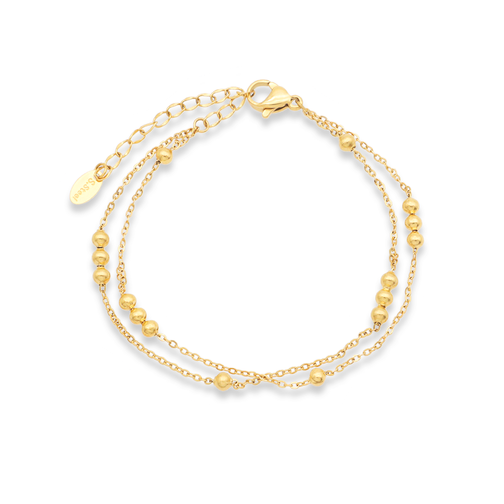 Layers Beads Satellite Chain Bracelets - PVD18K Gold Plated 316L Stainless Steel_B062