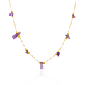 Natural Amethyst Crystal Quartz Satellite Chain Necklace - PVD 18k Gold Plated 316L Stainless Steel_N017