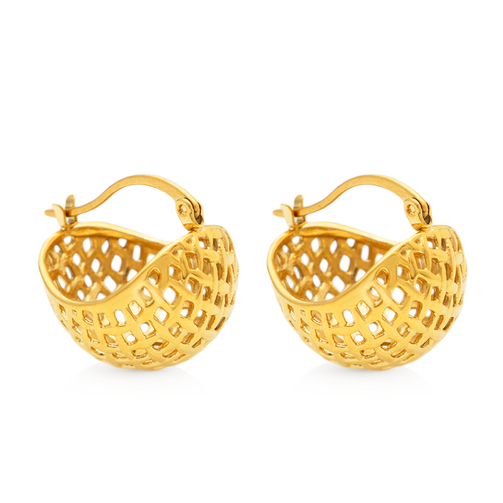 Hollow Net Rope Chunky Hoop Earring - PVD 18k Gold Plated 316L Stainless Steel_E013