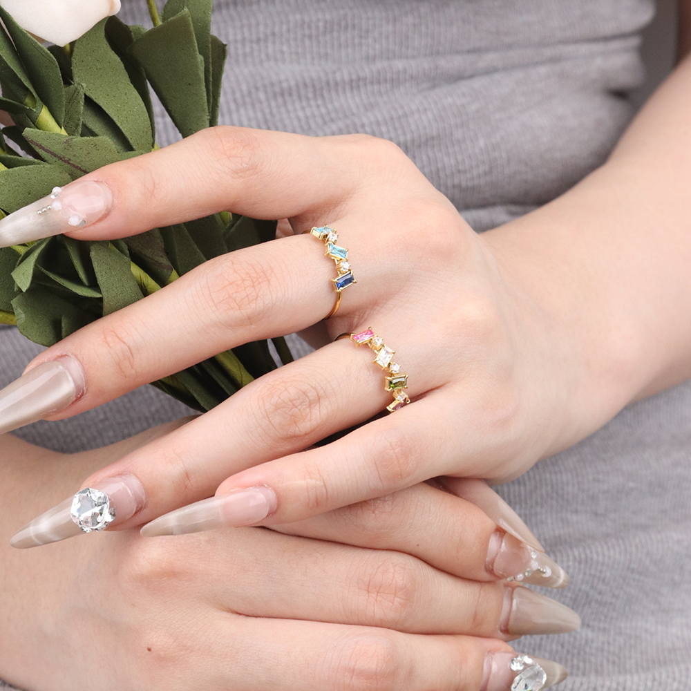 Colorful Candy Colors Zirconia Rings Stylish Unique Ring -  - PVD 18k Gold Plated 316L Stainless Steel_R042-R044