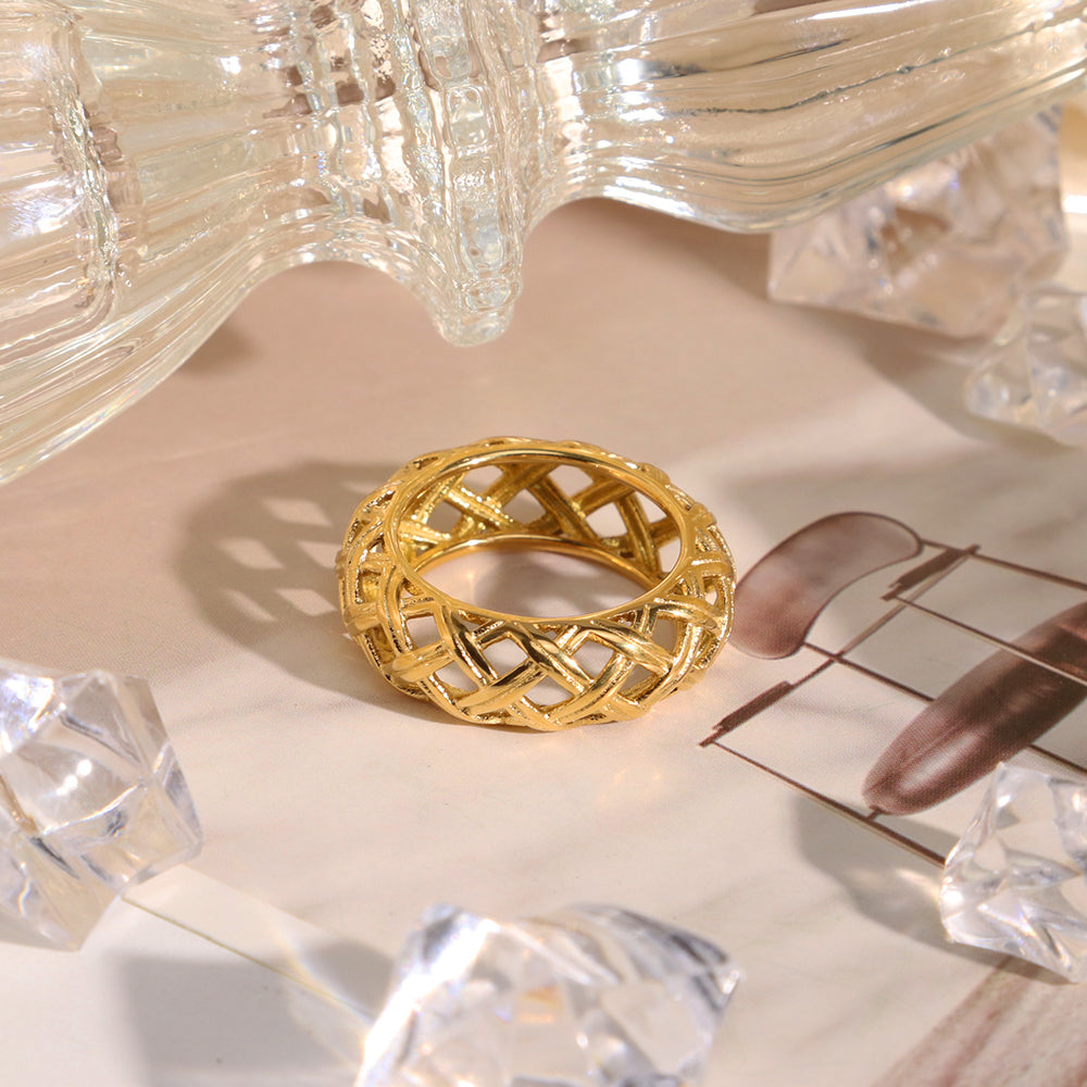 Hollow Out Weave Ring- 18K PVD Gold Plated 316L Stainless Steel - R063
