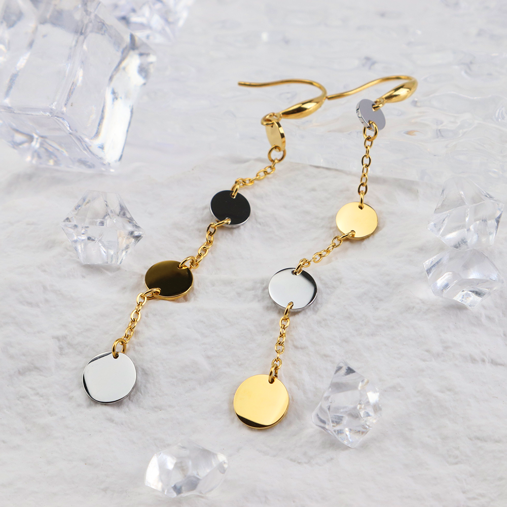 Two-tone Flakes Long Chain Hook Earrings for Women - PVD 18k Gold Plated 316L Stainless Steel_E027